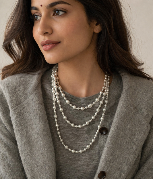 Elegant Layered Pearl Sweater Necklace