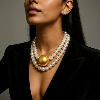 Golden Center Pearl Necklace with White Pearl Strand