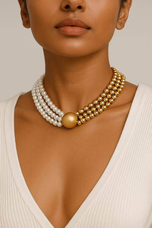 Eternal Radiance: White & Gold Harmony Pearl Necklac