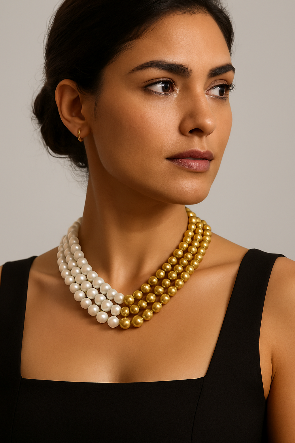 Elegant Dual-Tone Pearl & Gold Beaded Statement Necklace