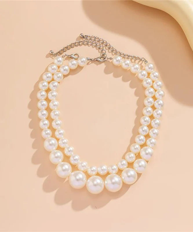 Classy White Stainless Steel Pearl Tassel Gratuated Bead Necklace