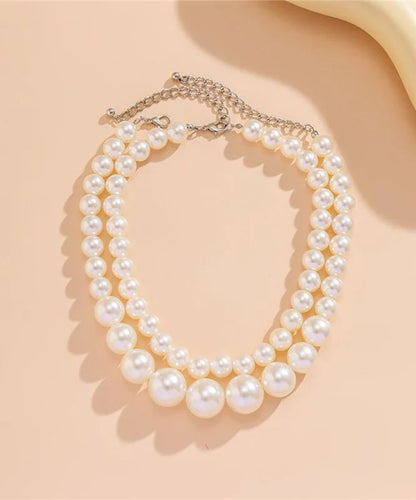 Classy White Stainless Steel Pearl Tassel Gratuated Bead Necklace