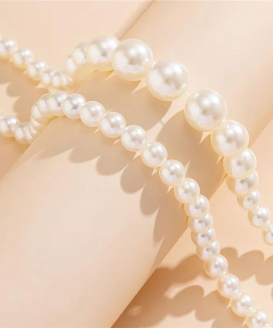 Classy White Stainless Steel Pearl Tassel Gratuated Bead Necklace