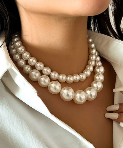 Classy White Stainless Steel Pearl Tassel Gratuated Bead Necklace