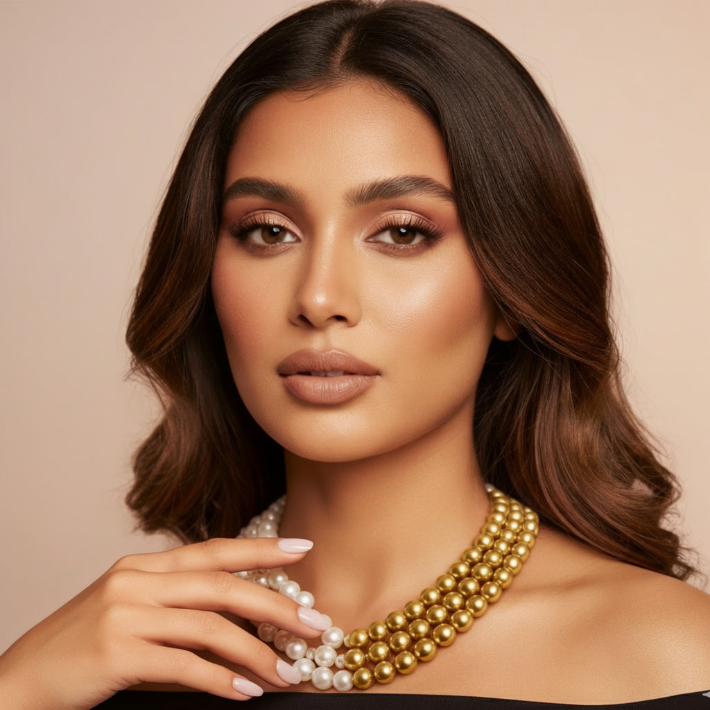 Elegant Dual-Tone Pearl & Gold Statement Necklace