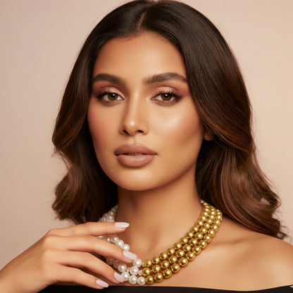 Elegant Dual-Tone Pearl & Gold Statement Necklace