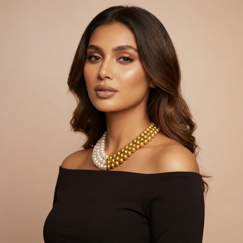 Elegant Dual-Tone Pearl & Gold Statement Necklace