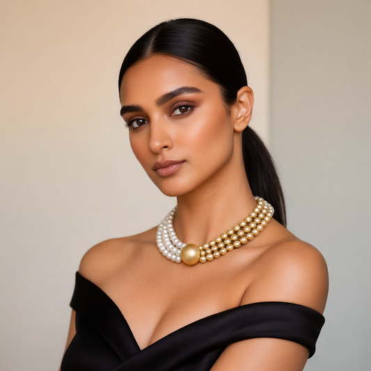 Eternal Radiance: White & Gold Harmony Pearl Necklace