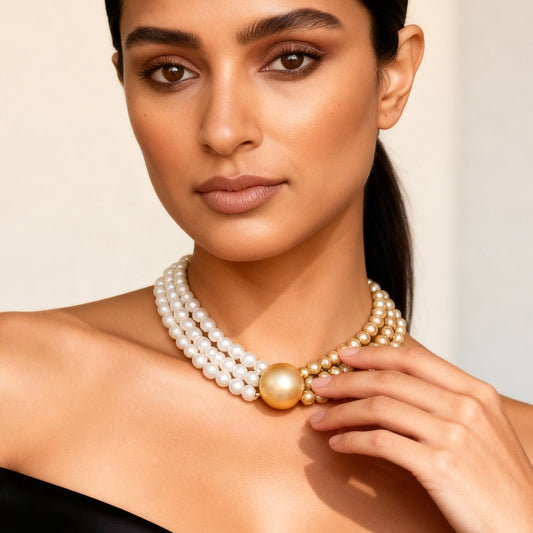 Eternal Radiance: White & Gold Harmony Pearl Necklace