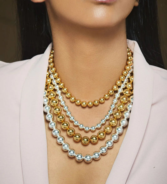 Elegant 4-Strand Silver & Gold Necklace – Handmade Luxury