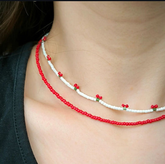 Red & White Crystal Bead Necklace – Subtle Statement