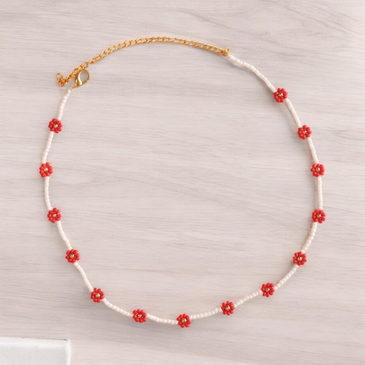 Red Daisy Bloom Handmade Necklace