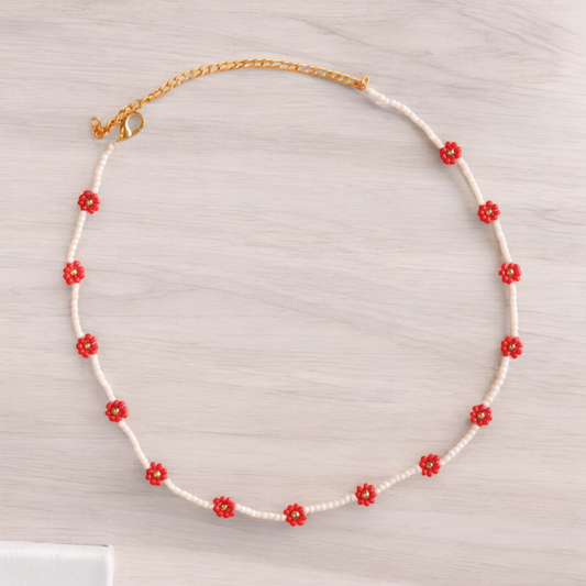 Red Daisy Bloom Handmade Necklace
