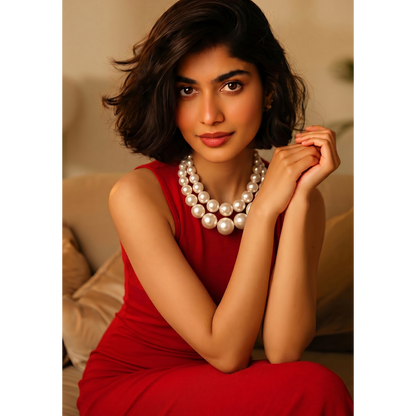 Double-Layered Graduated Pearl Choker Necklace