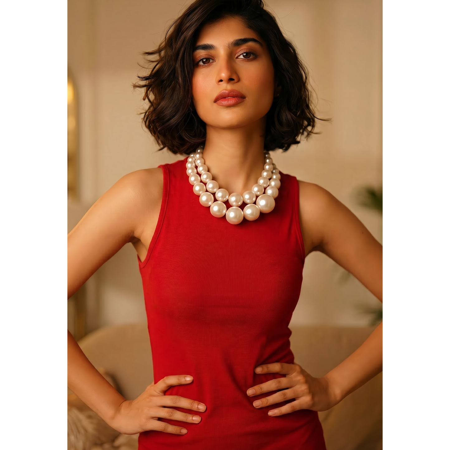 Double-Layered Graduated Pearl Choker Necklace