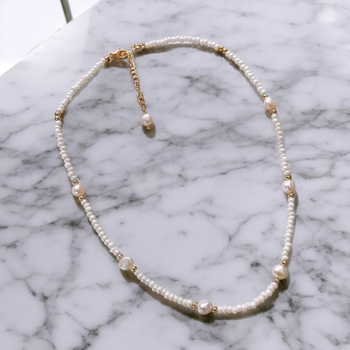 Luxury White Crystal Bead Necklace with Pearl – Statement Piece