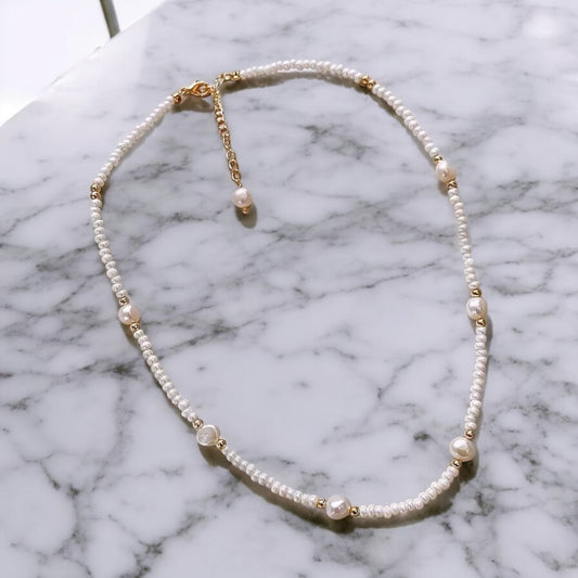 Luxury White Crystal Bead Necklace with Pearl – Statement Piece