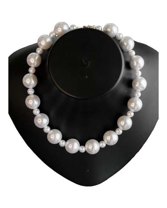 White Pearl Choker with Long Necklace – Elegant Two-Pearl Design