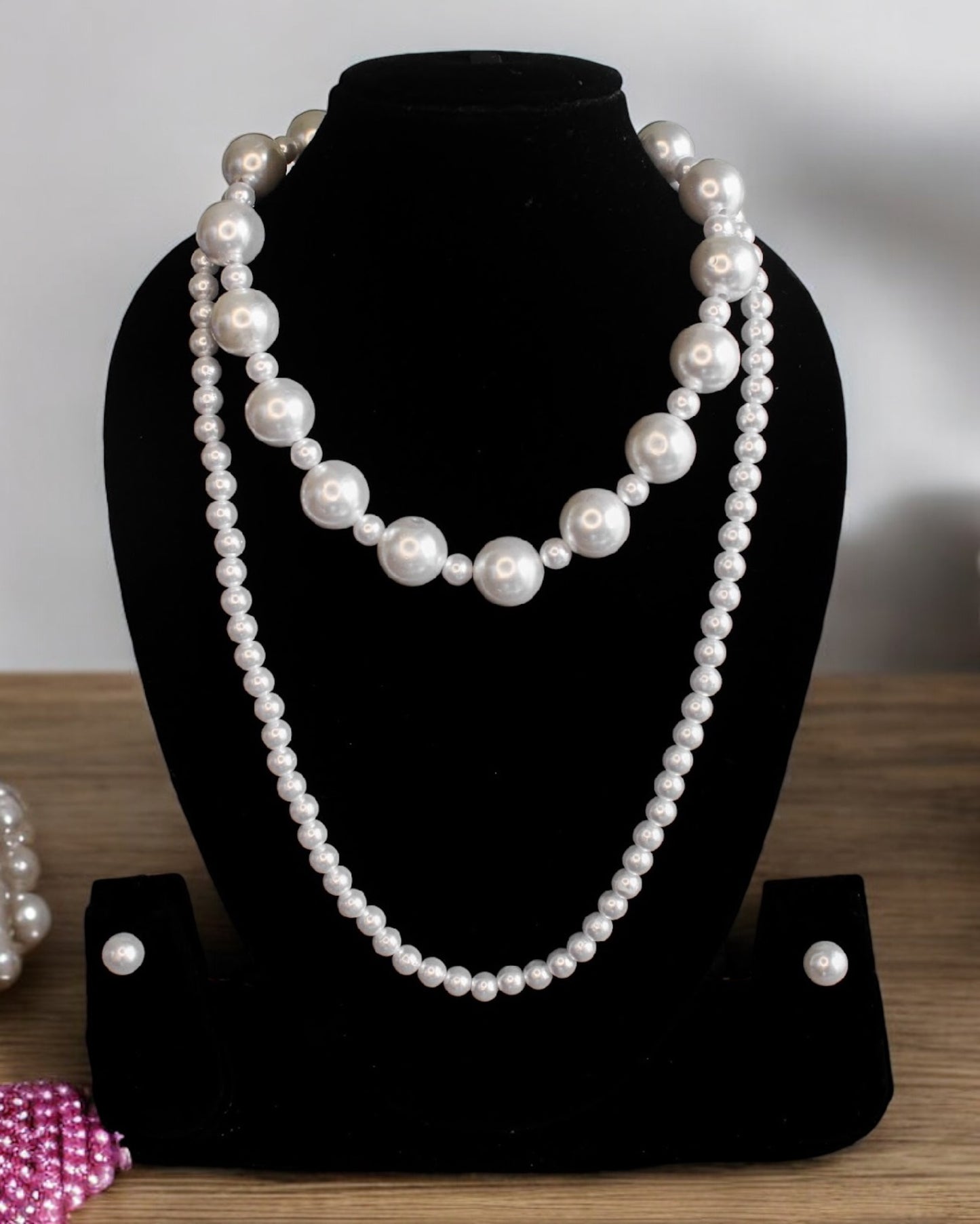 White Pearl Choker with Long Necklace – Elegant Two-Pearl Design