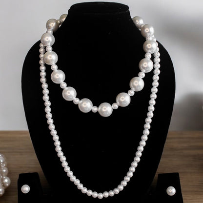 White Pearl Choker with Long Necklace