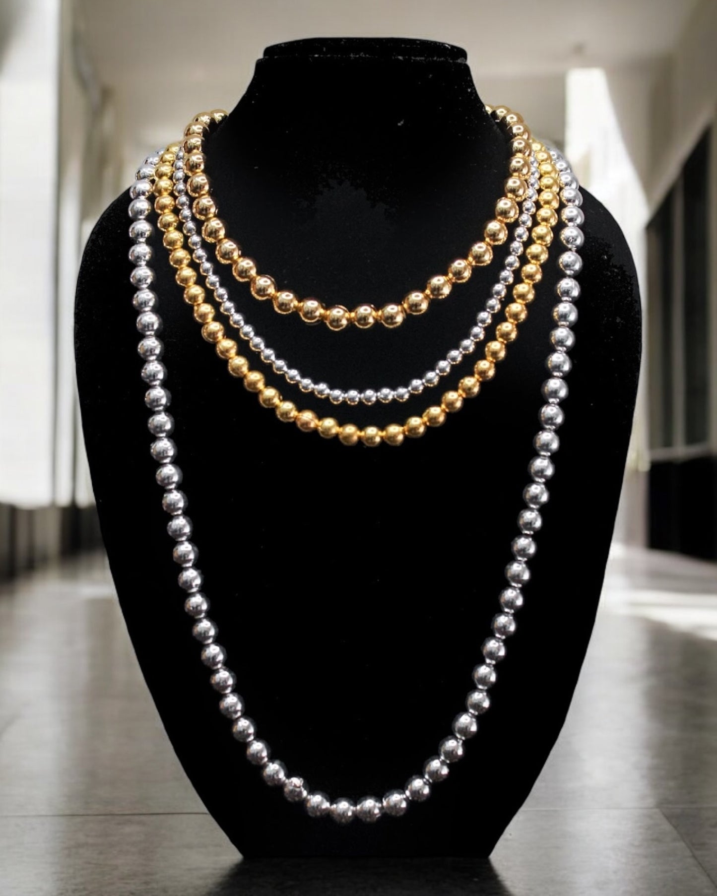Elegant 4-Strand Silver & Gold Necklace – Handmade Luxury