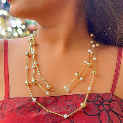 Opal Glow Gold & Pearl Necklace