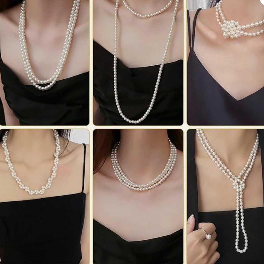 Long Pearl Strand Necklace (59 Inches) – 6-in-1 Multi Style Elegant Pearl Jewelry