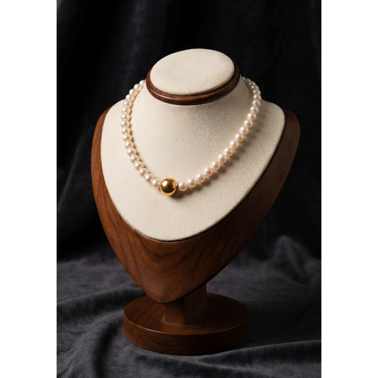 Classic Pearl Necklace with Gold Center Bead