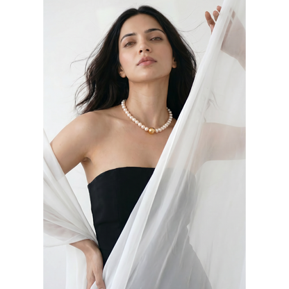 Classic Pearl Necklace with Gold Center Bead