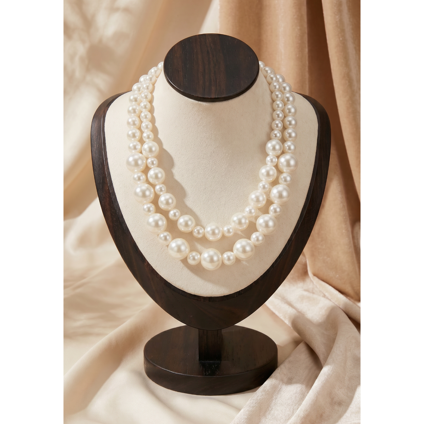 Double-Strand Cream Pearl Necklace — Anti-Tarnish Artificial Pearls | Gouri Jewel