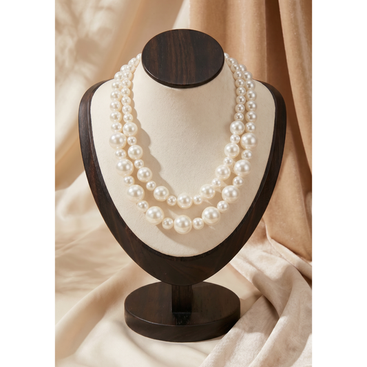 Double-Strand Cream Pearl Necklace — Anti-Tarnish Artificial Pearls | Gouri Jewel