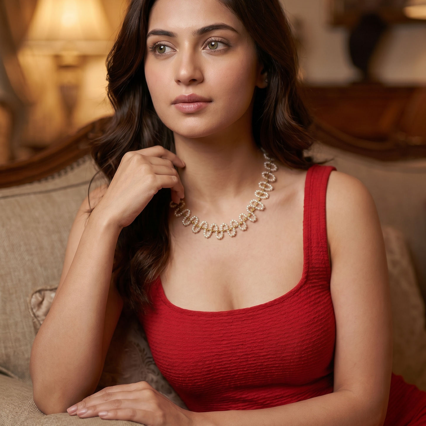 Golden Loop Pearl Strand Necklace