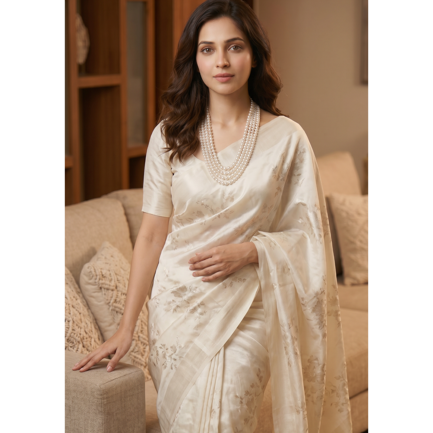 Gouri Jewel Royal Cascade(Rani Haar) — Layer White Pearl Mala Necklace | Bridal & Festive Collection"