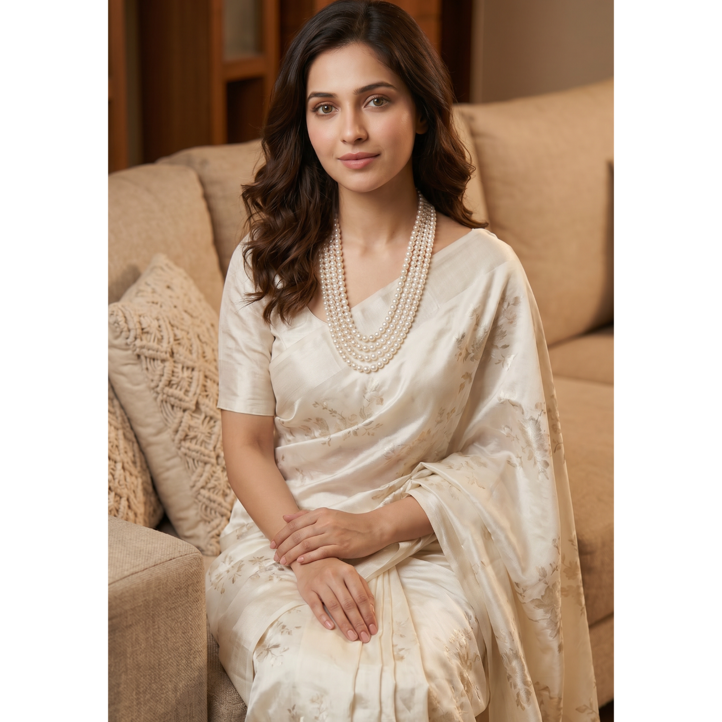 Gouri Jewel Royal Cascade(Rani Haar) — Layer White Pearl Mala Necklace | Bridal & Festive Collection"