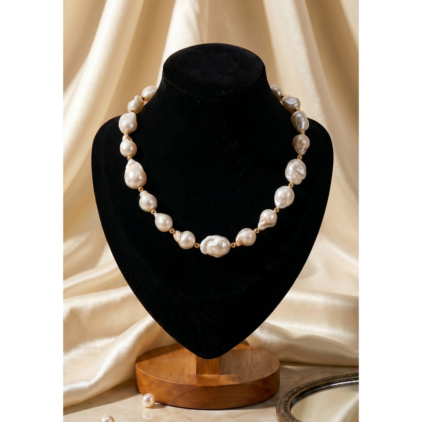 Gouri Jewel Baroque Pearl Necklace with Gold Accent Beads – Handcrafted Statement Choker