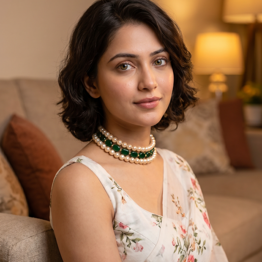Emerald Royale Triple-Strand Pearl Choker