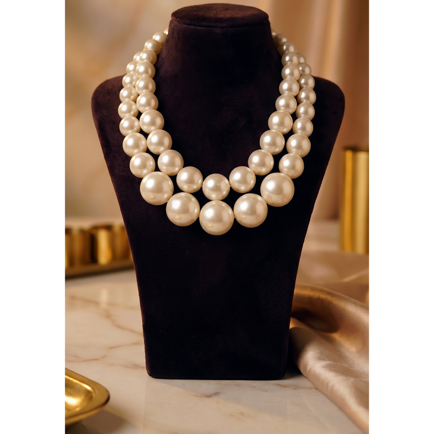 Double-Layered Graduated Pearl Choker Necklace