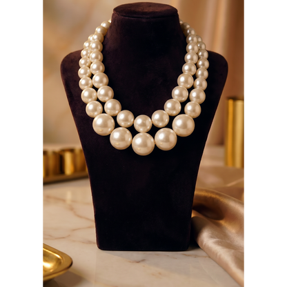 Double-Layered Graduated Pearl Choker Necklace
