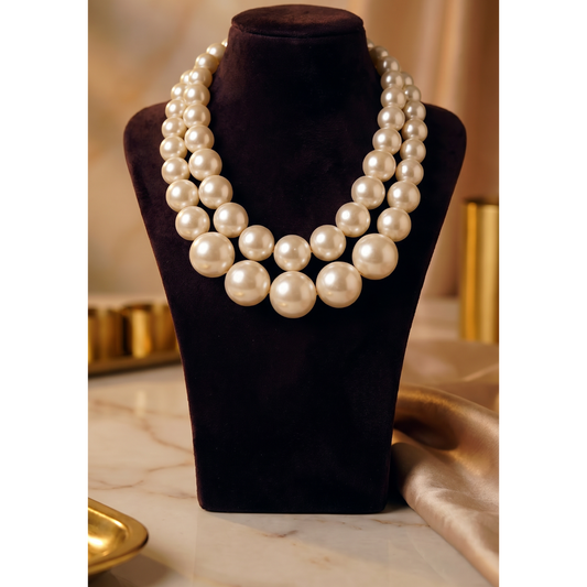 Double-Layered Graduated Pearl Choker Necklace