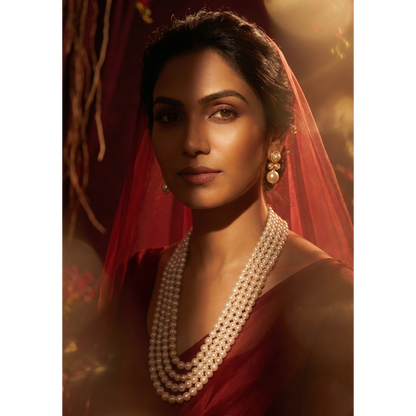 Gouri Jewel Royal Cascade(Rani Haar) — Layer White Pearl Mala Necklace | Bridal & Festive Collection"
