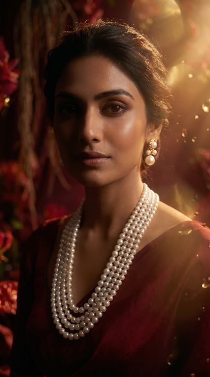 Gouri Jewel Royal Cascade(Rani Haar) — Layer White Pearl Mala Necklace | Bridal & Festive Collection"