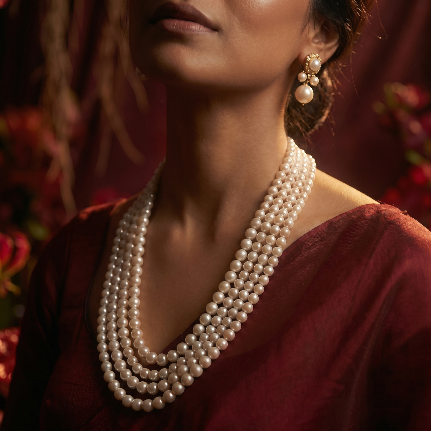 Gouri Jewel Royal Cascade(Rani Haar) — Layer White Pearl Mala Necklace | Bridal & Festive Collection"