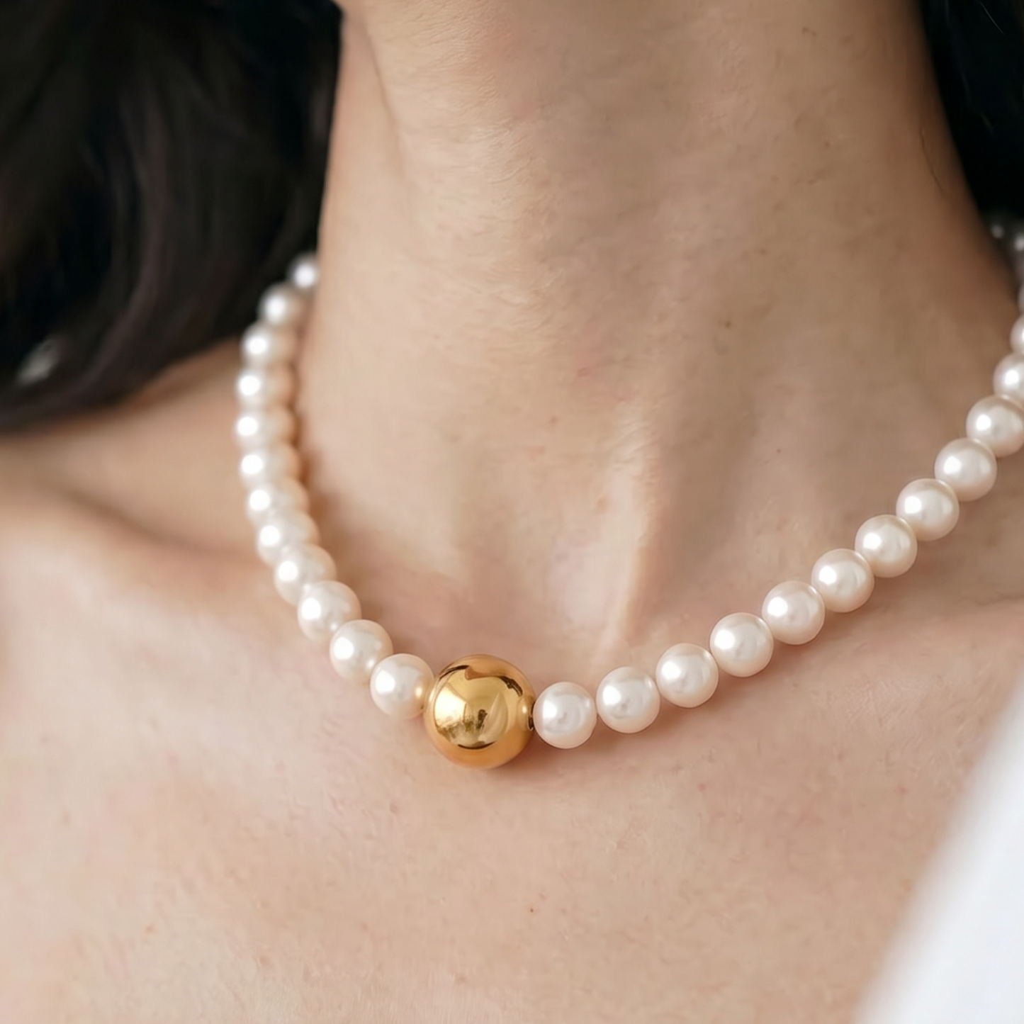 Classic Pearl Necklace with Gold Center Bead