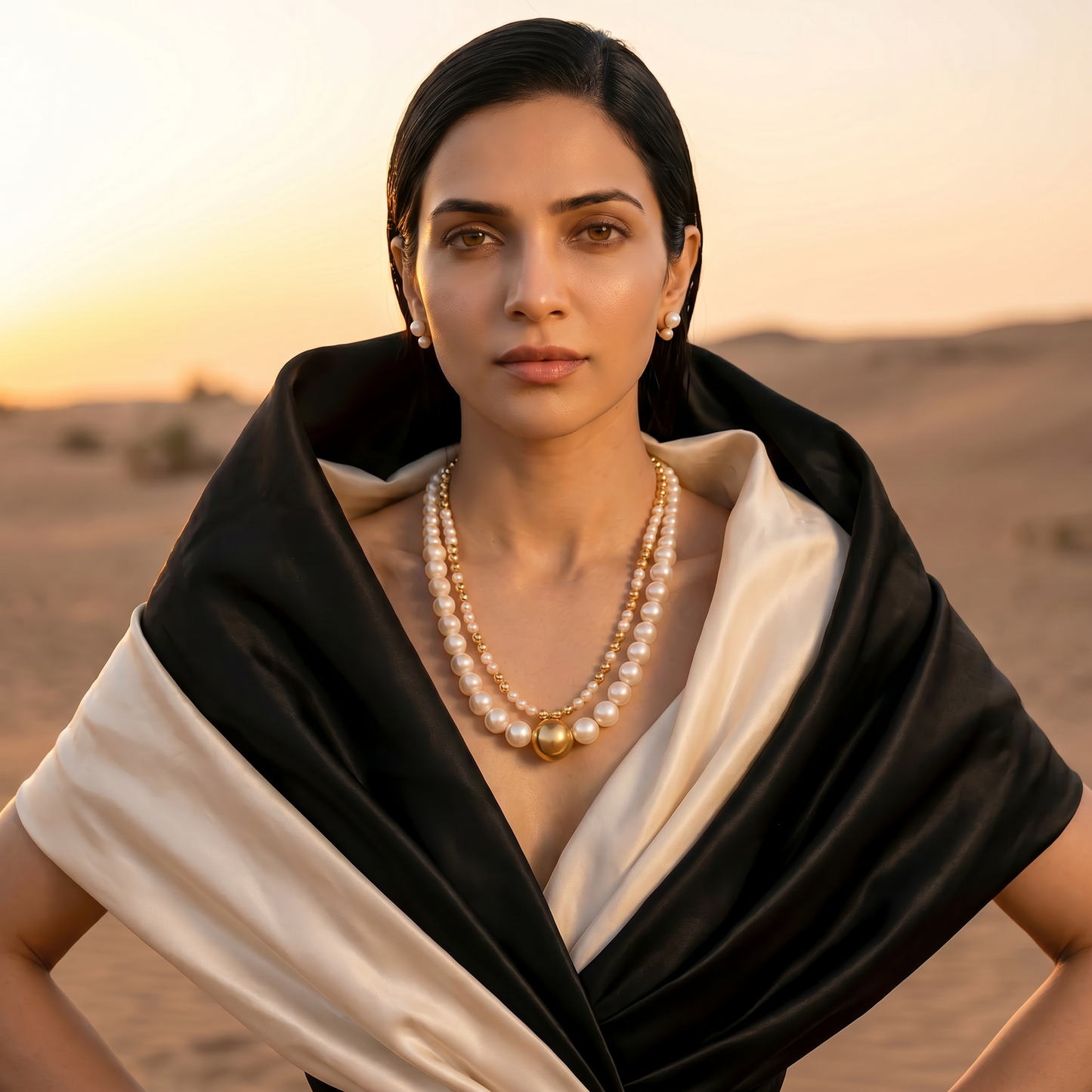 Luxury White Pearl & Gold Double Layer Necklace