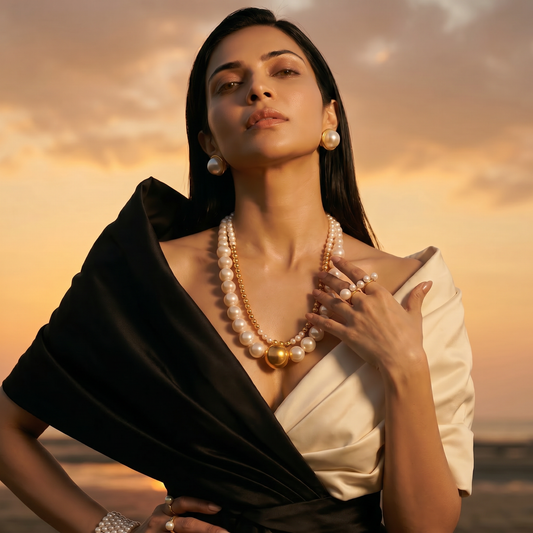 Luxury White Pearl & Gold Double Layer Necklace