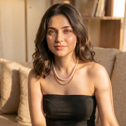 Elegant Dual Layer Pearl & Gold Bead Necklace