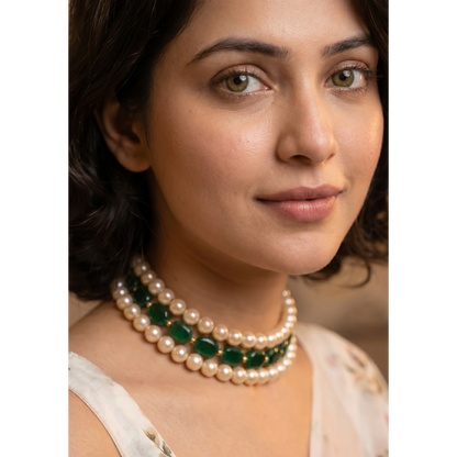 Emerald Royale Triple-Strand Pearl Choker