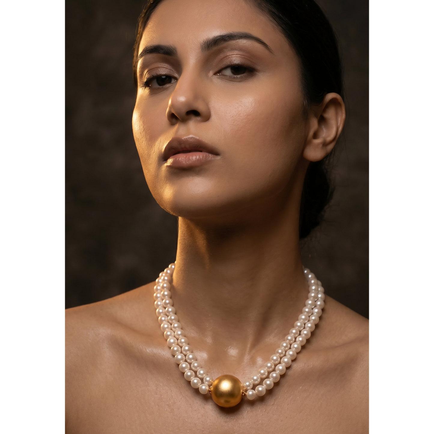 Bold Pearl Choker with Matte Gold Center
