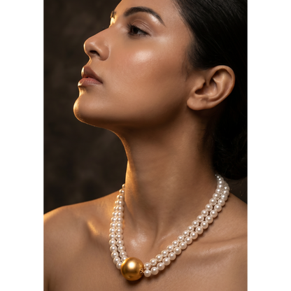 Bold Pearl Choker with Matte Gold Center