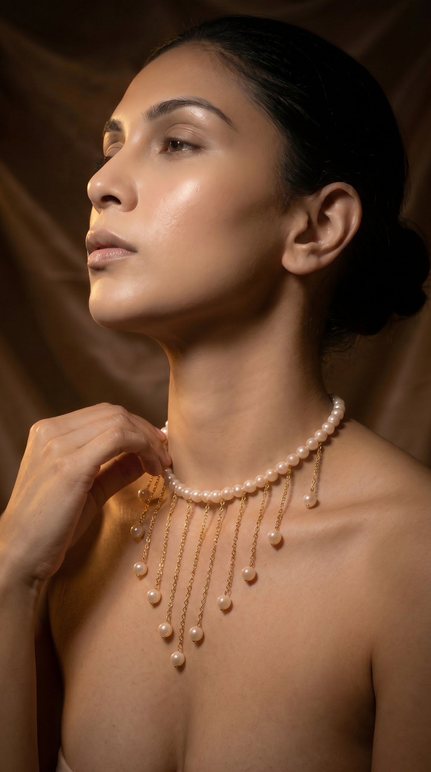 Elegant Pearl Drop Fringe Necklace - Gold Tassel Pearl Choker